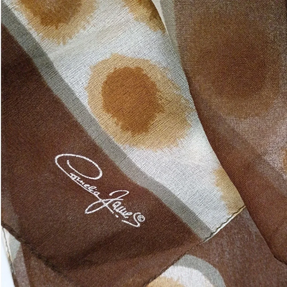 Amelia Jane Silk Chiffon Scarf Brown Ivory Polka‎ Dot Sheer Signed Women's